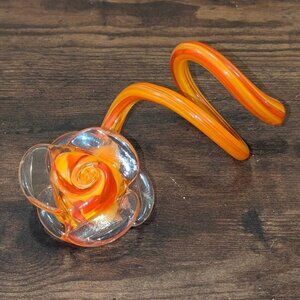 Handblown Orange Yellow Swirl Glass Flower 6"